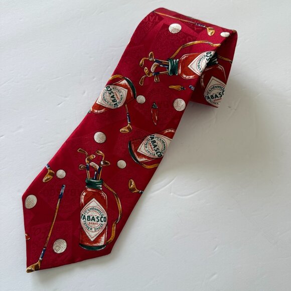 Tabasco Golf-Themed Red Necktie With Bottle Club Made In USA - Picture 1 of 5